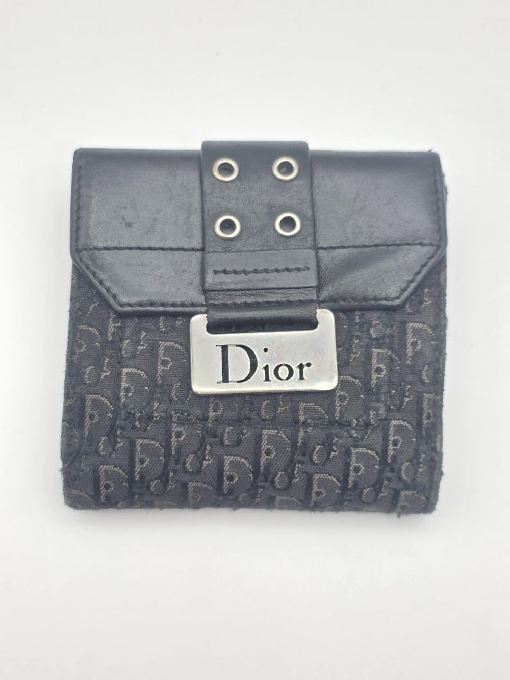 Dior Compact Wallet Black Monogram Leather/Canvas